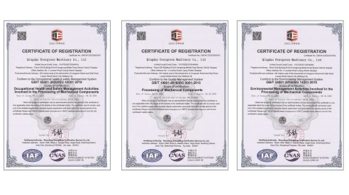 ISO9001, ISO14001, ISO45001 certificates