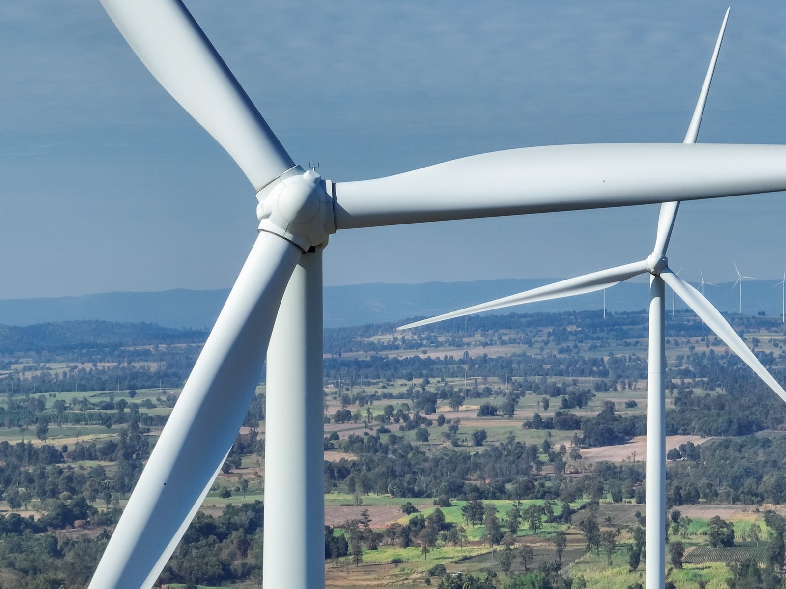 Landscape of wind farm. Wind energy. Wind power. Sustainable, renewable energy. Wind turbines